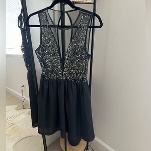 Deep V Navy Sparkle babydoll mini dress